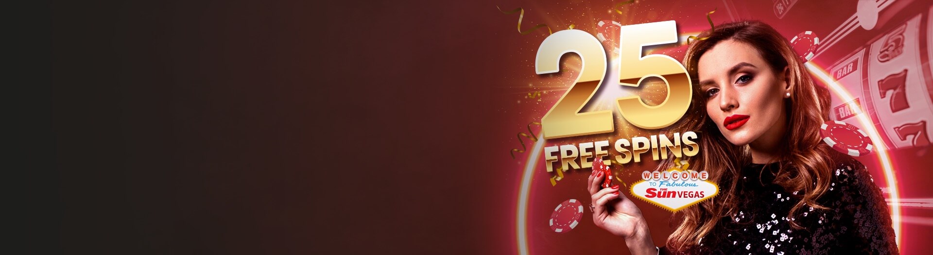 25 free spins banner with dealer holding chips